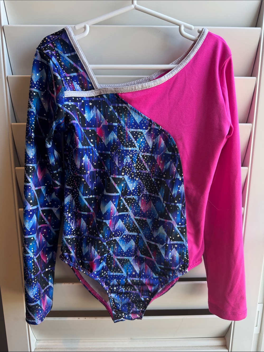 Danskin Now Girls' Long-Sleeve Leotard in Hot Pink & Galaxy Print 🤸‍♂️
